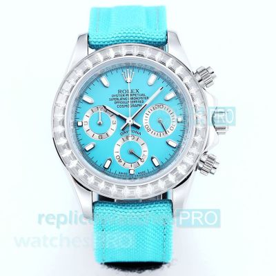 High-Quality Replica Rolex Daytona Diamond Tiffany Blue Dial Quartz Chronograph Watch 